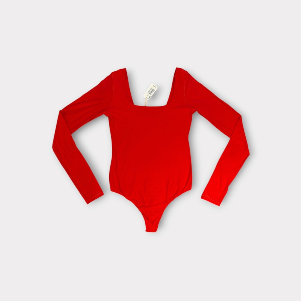 Smoothez by Aerie Red Long Sleeve Low Scoop Back Thong Bodysuit M NWT